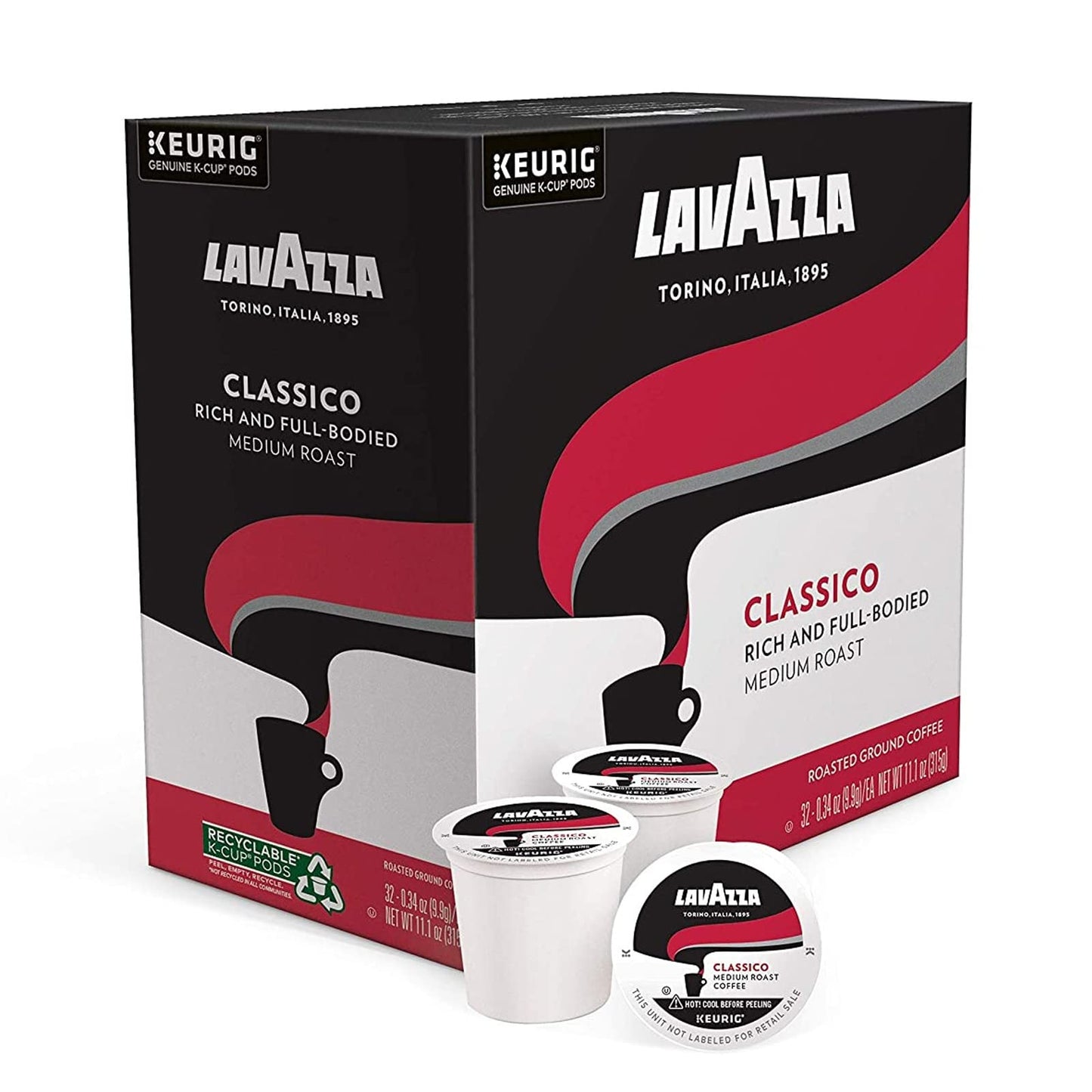 Lavazza Classico Single-Serve Coffee K-Cup® Pods for Keurig® Brewer, Caps Classico, 32 Count, Full-bodied medium roast with rich flavor and notes of dried fruit, Value Pack