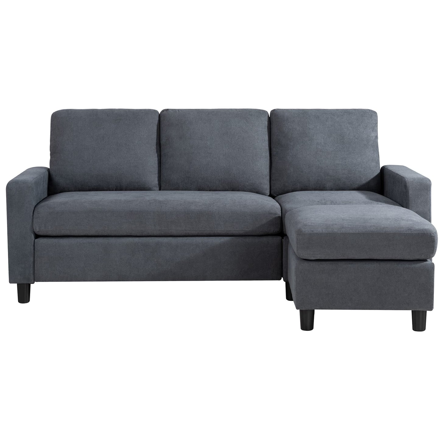 Shintenchi Convertible Sectional Sofa Couch, Modern Linen Fabric L-Shaped , 3-Seat Sofa Sectional with Reversible Chaise for Living Room, Apartment and Small Space (Dark Grey)