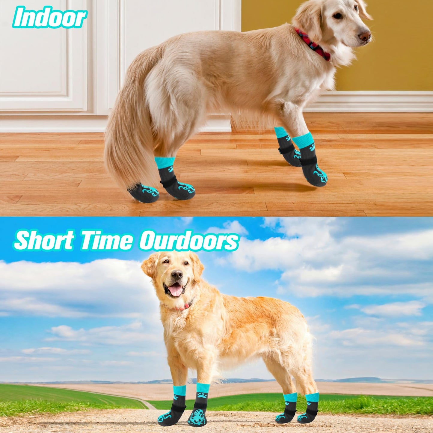 EXPAWLORER Double Side Anti-Slip Dog Socks - 3 Pairs Dog Grip Socks with Straps Traction Control, Pet Paw Protection for Small Medium Large Dogs Indoor Wear on Hardwood Floor