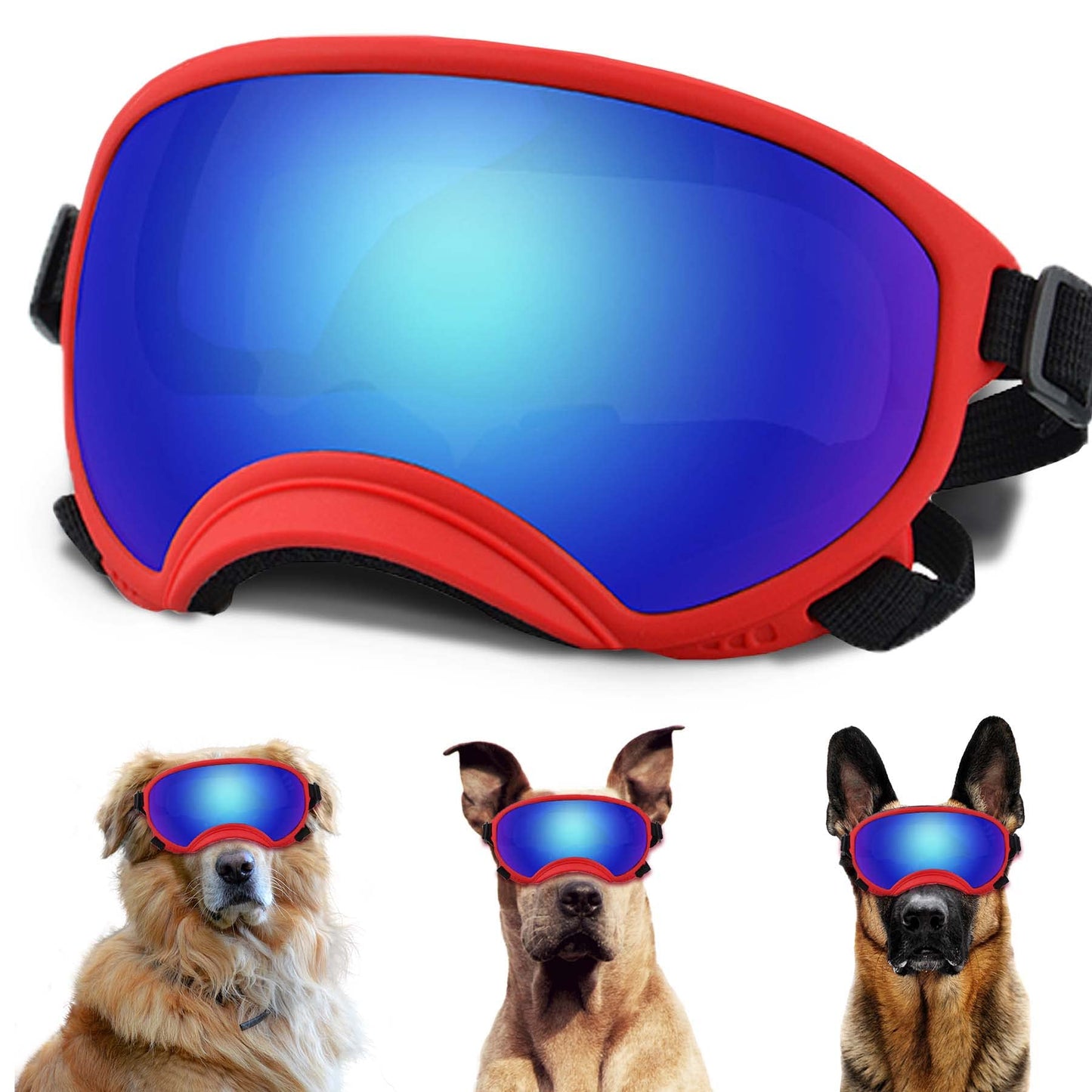 Large Dog Sunglasses, Dog Goggles with Adjustable Strap UV Protection Winproof Dog Puppy Sunglasses, Suitable for Medium-Large Dog Pet Glasses, Dogs Eyes Protection