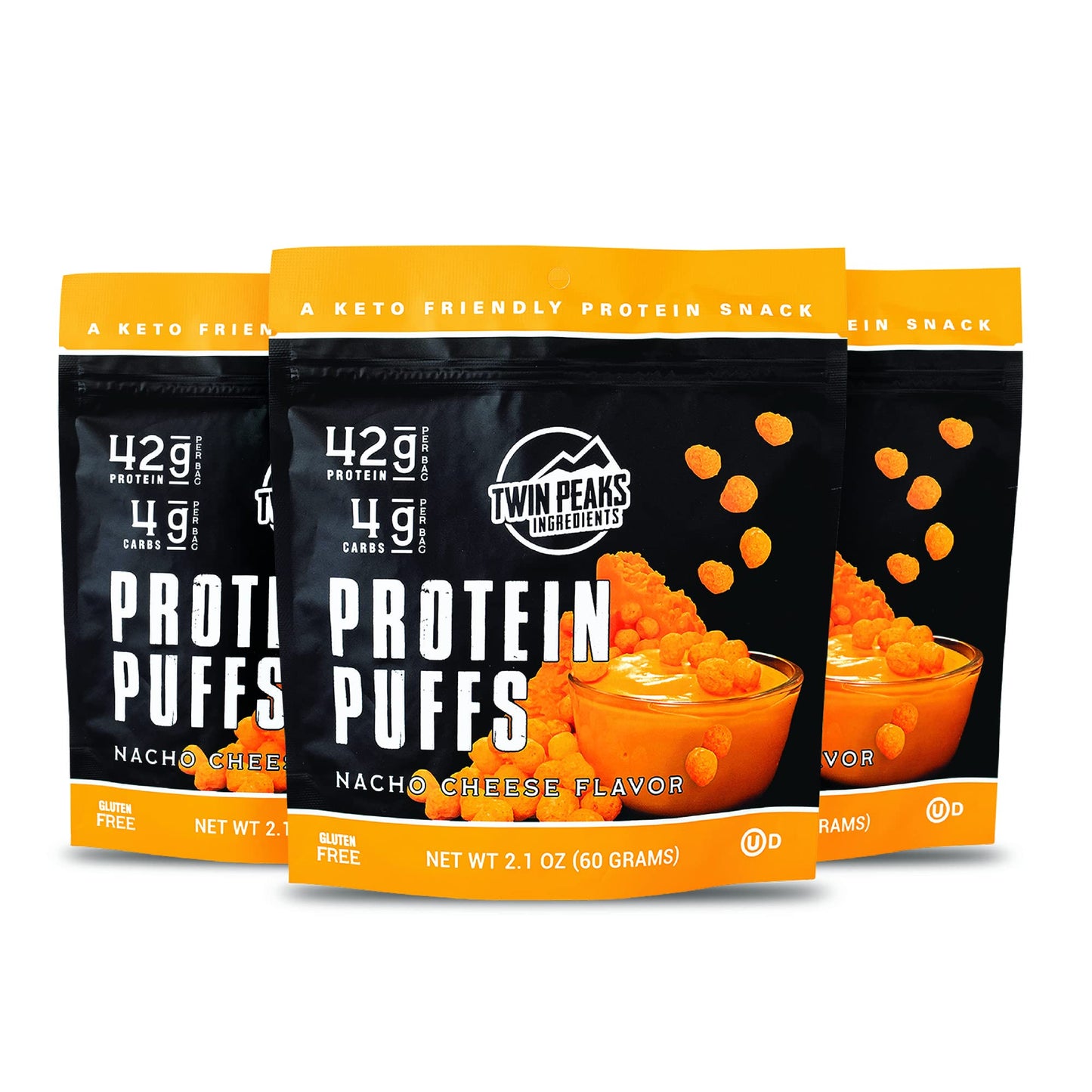 Twin Peaks Low Carb, Keto Friendly Protein Puffs, Nacho Cheese (300g, 21g Protein, 2g Carbs)