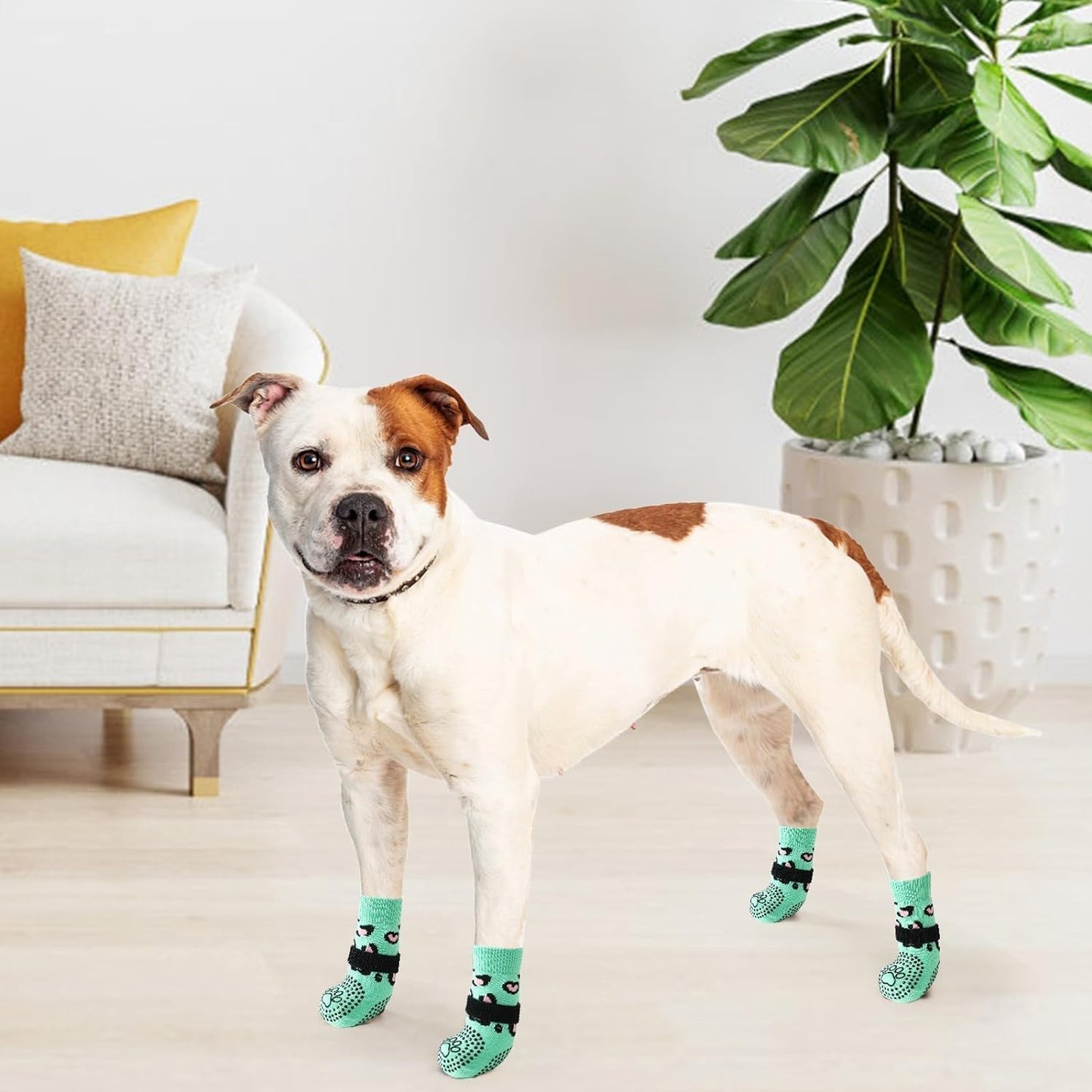 KOOLTAIL Non-Slip Dog Socks-Double Sides Grip for Hardwood Floor,3 Pairs Leopard Print Dog Boots,Traction Control Injury Prevent Licking Paw Protector Dog Shoes for Small Medium Large Old Senior Dogs