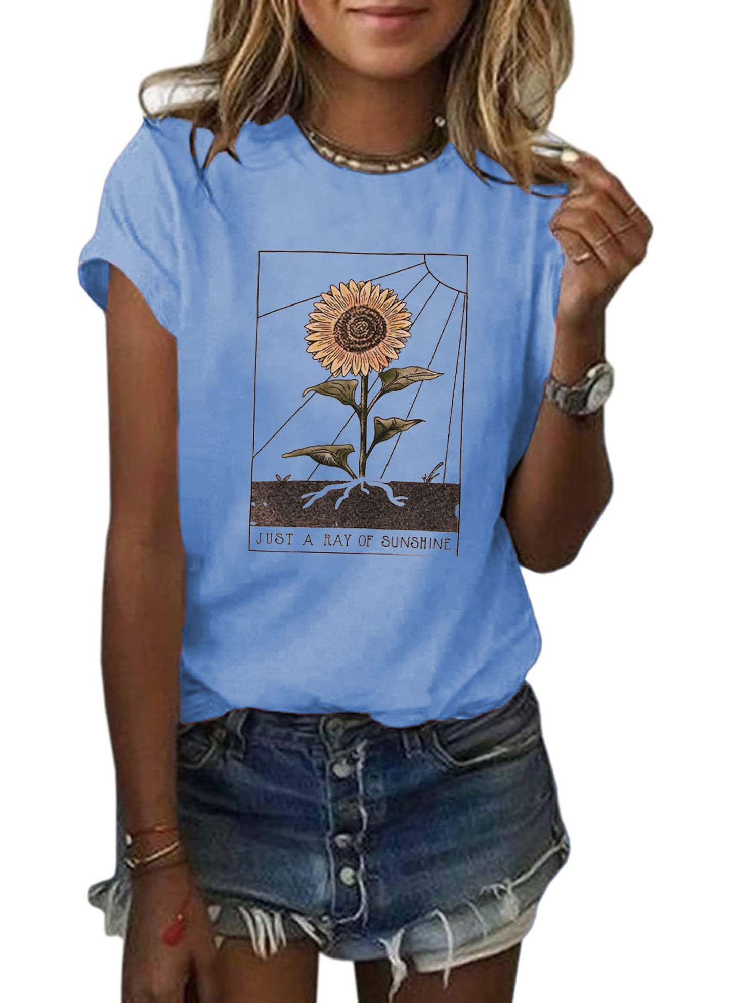 Anbech Womens Dandelion Graphic T-Shirts Teen Girls Cute Sunflower Trendy Clothes Casual Tee Tops