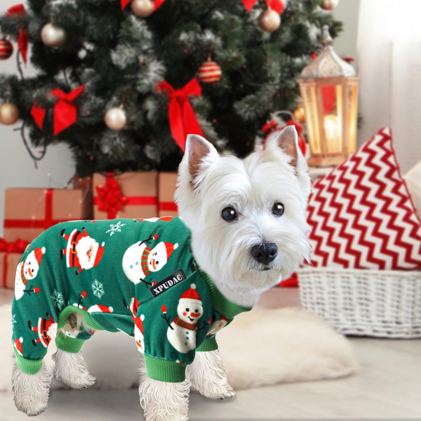 XPUDAC 4 Piece Dog Pajamas for Small Dogs Pjs Clothes Puppy Onesies Outfits for Doggie Christmas Shirts Sleeper for Pet