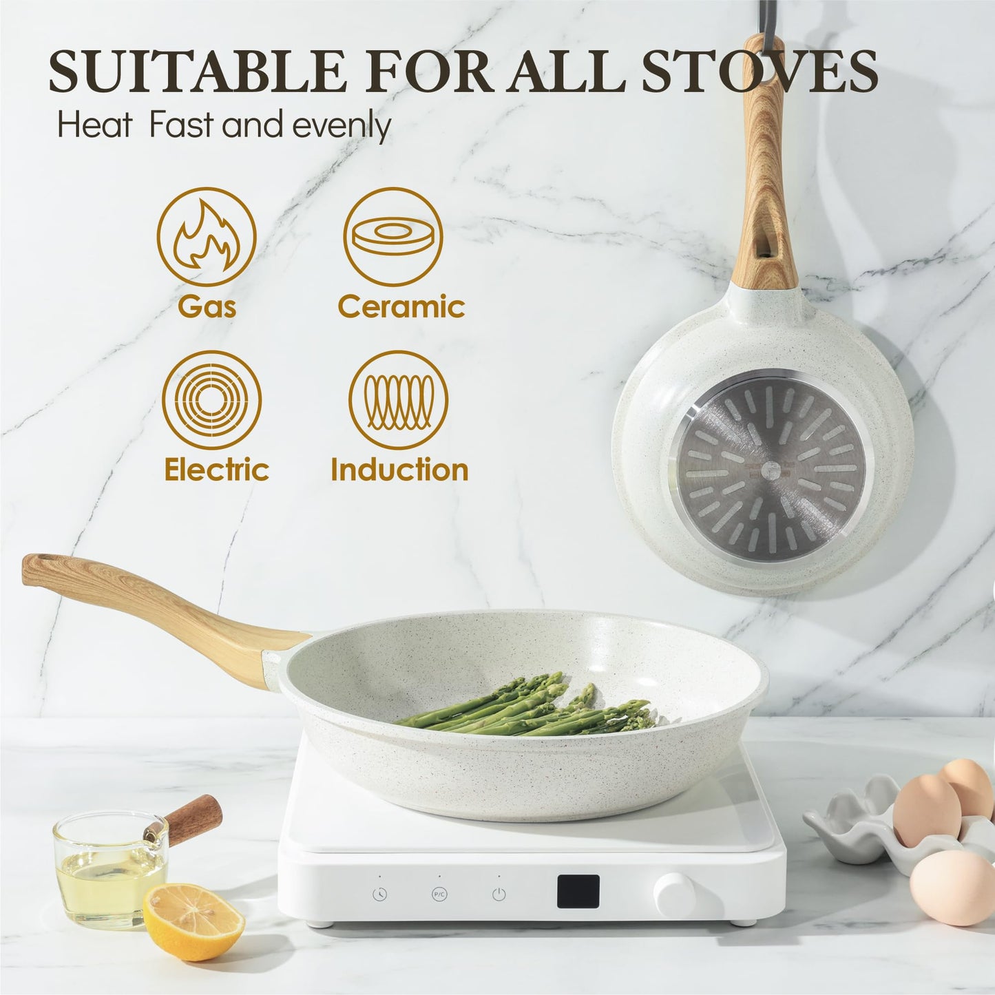 SENSARTE Nonstick Frying Pan Skillet, Swiss Granite Coating Omelette Pan, Healthy Stone Cookware Chef's Pan, PFOA Free (8/9.5/10/11/12.5 Inch) (9.5 Inch)