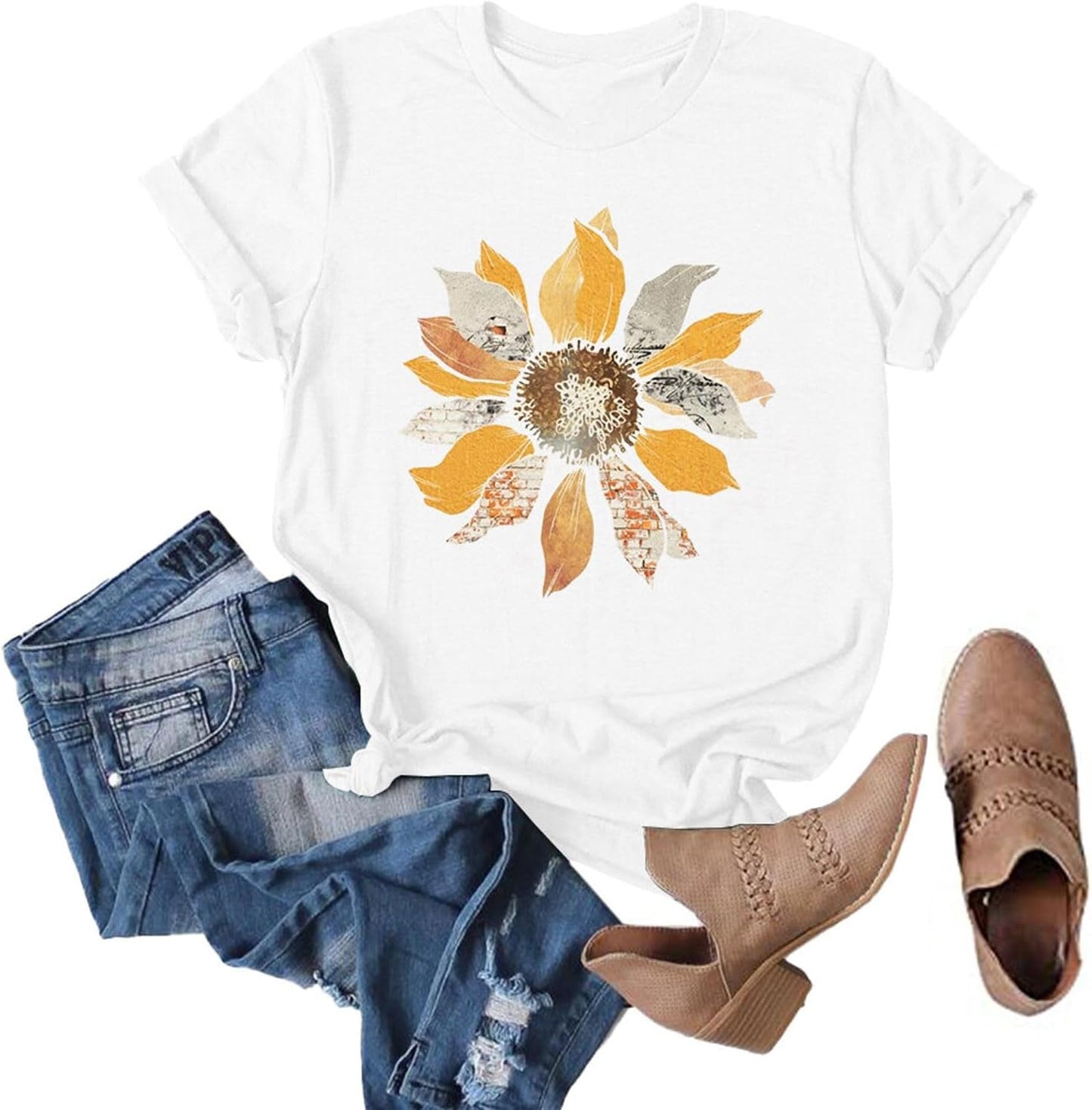 Anbech Womens Dandelion Graphic T-Shirts Teen Girls Cute Sunflower Trendy Clothes Casual Tee Tops