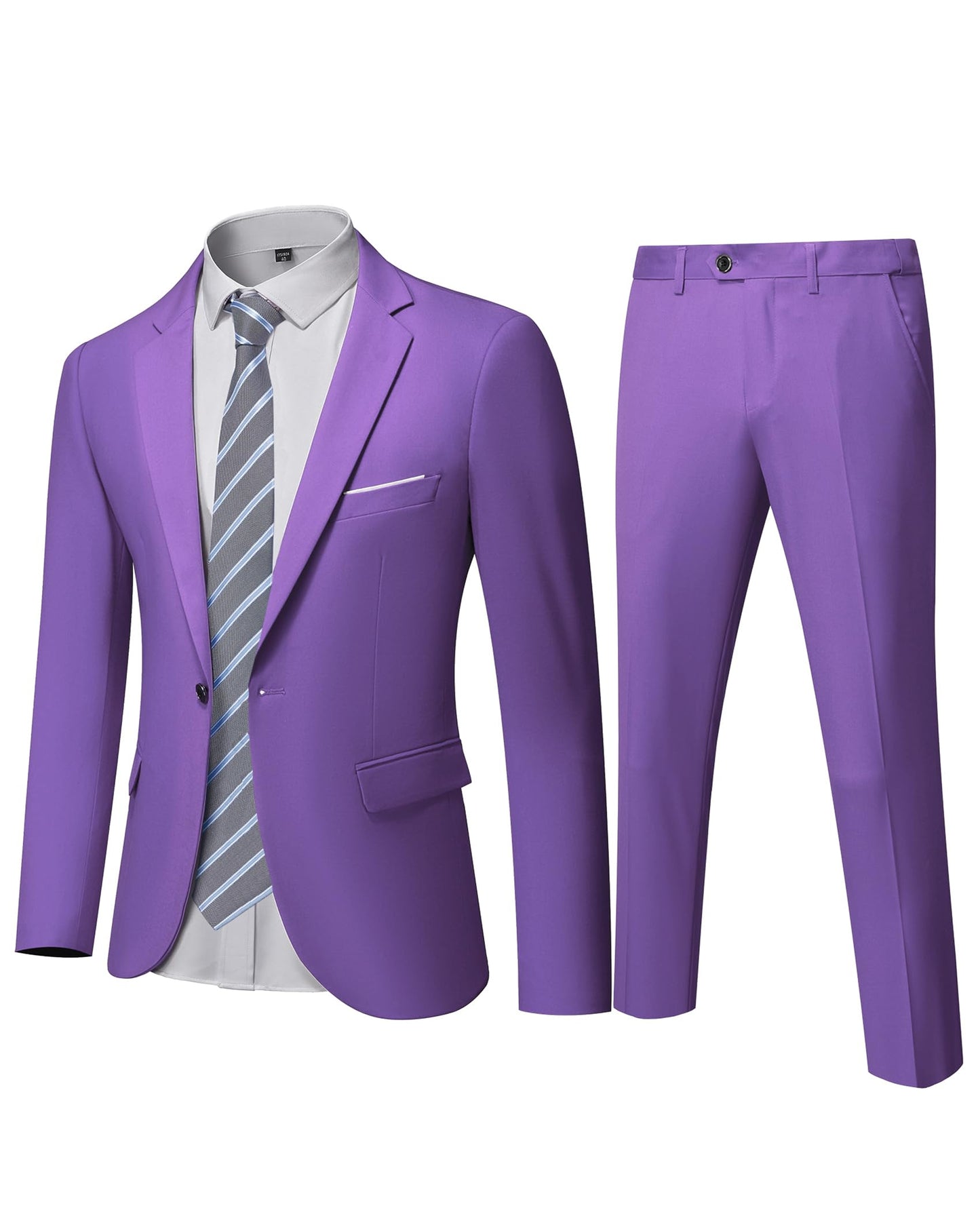 YND Men's Slim Fit 2 Piece Suit, One Button Solid Jacket Pants Set with Tie