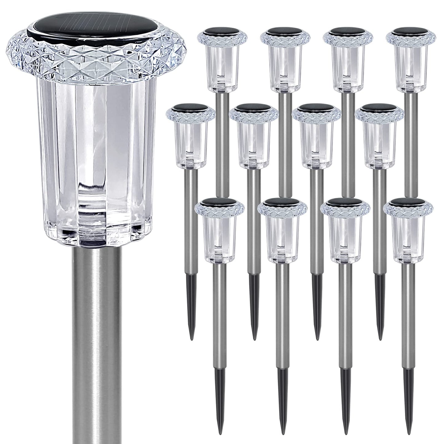 Solar Lights Outdoor - IP65 Waterproof Solar Pathway Lights Stainless Steel Outdoor Solar Lights for Yard Patio Lawn Walkway and Landscape Cool White (6 Pack)