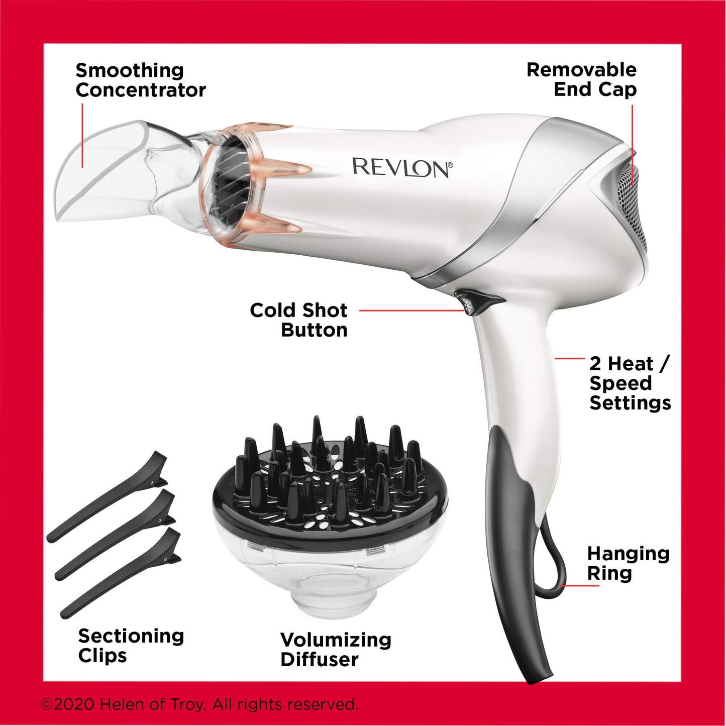 REVLON Infrared Hair Dryer | 1875 Watts of Maximum Shine, Softness and Control, (White)