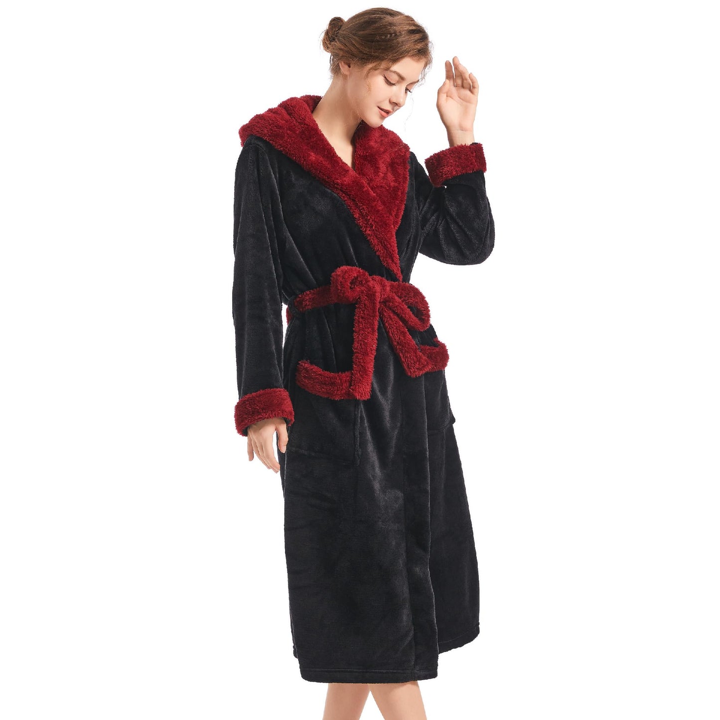 Inner Wish Women Hooded Plush Robe, Fleece Cozy Warm Bathrobe