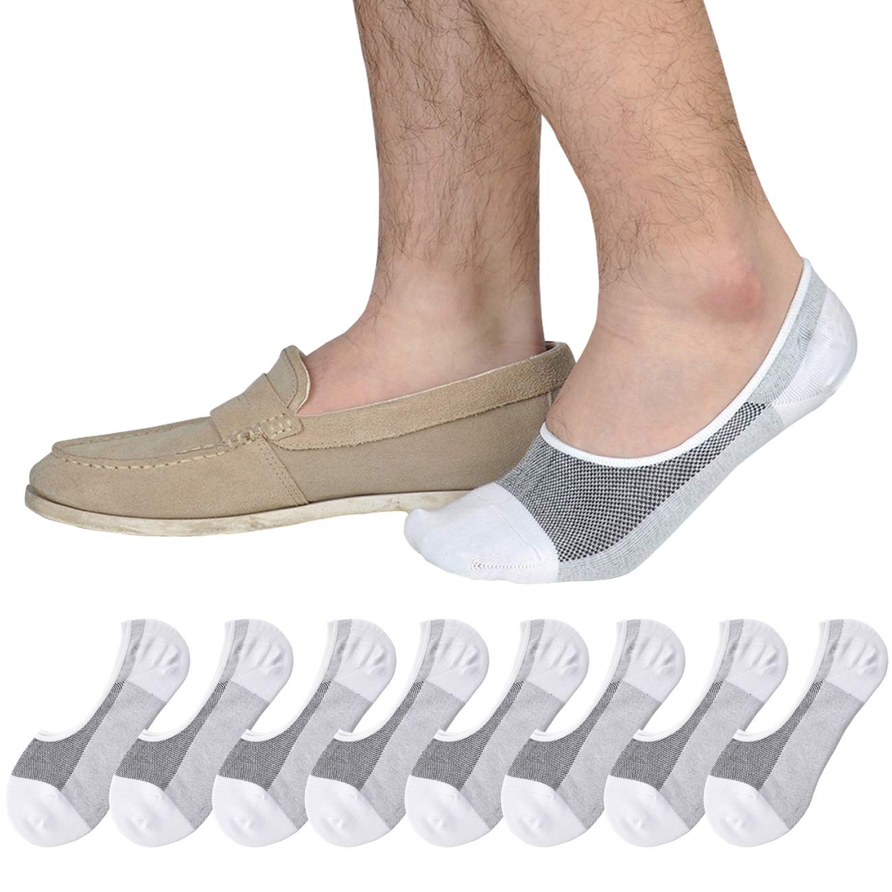 JORMATT Genuine Mens No Show Socks, Loafer Sneakers Low Cut Cotton Socks With Non Slip Grips