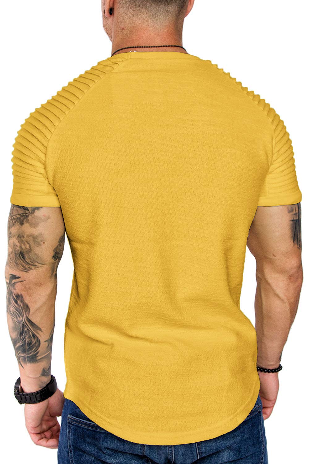 COOFANDY Men's Muscle T-Shirt Pleated Raglan Sleeve Bodybuilding Gym Tee Short Sleeve Fashion Workout Shirts Hipster Shirt