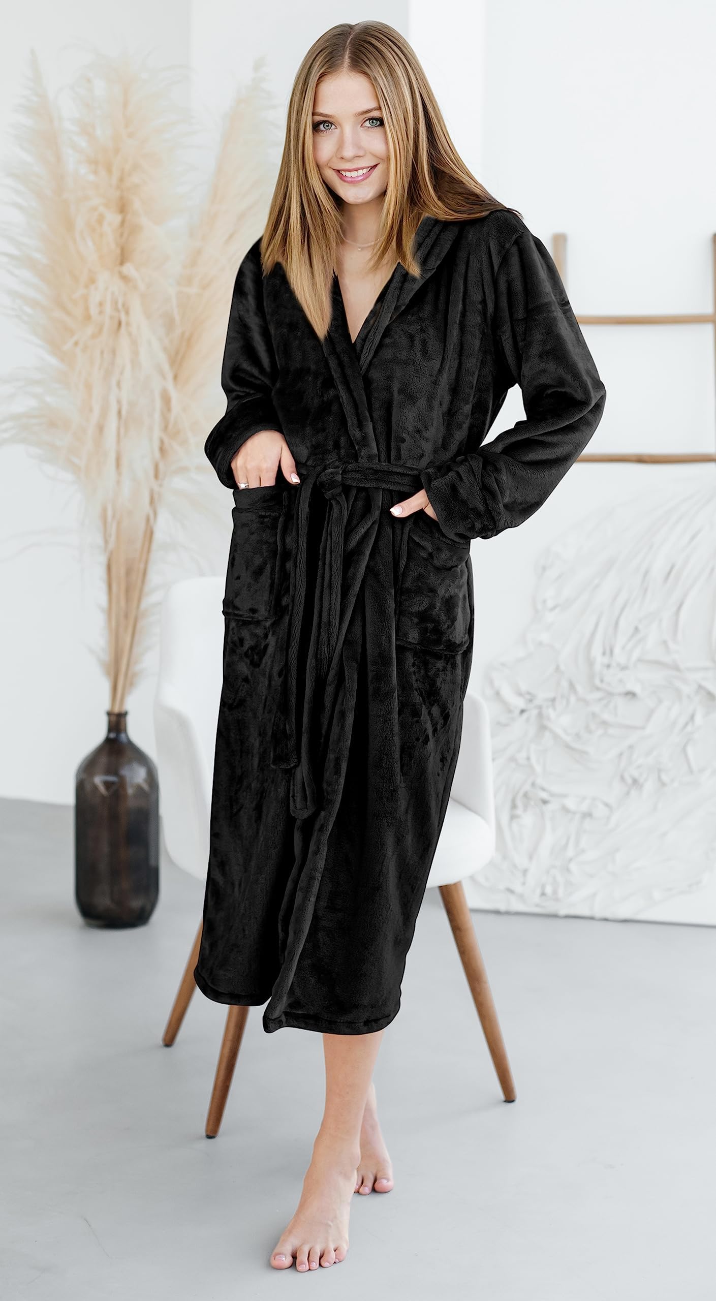 NY Threads Women Fleece Shawl Collar Bathrobe Plush Long Robe