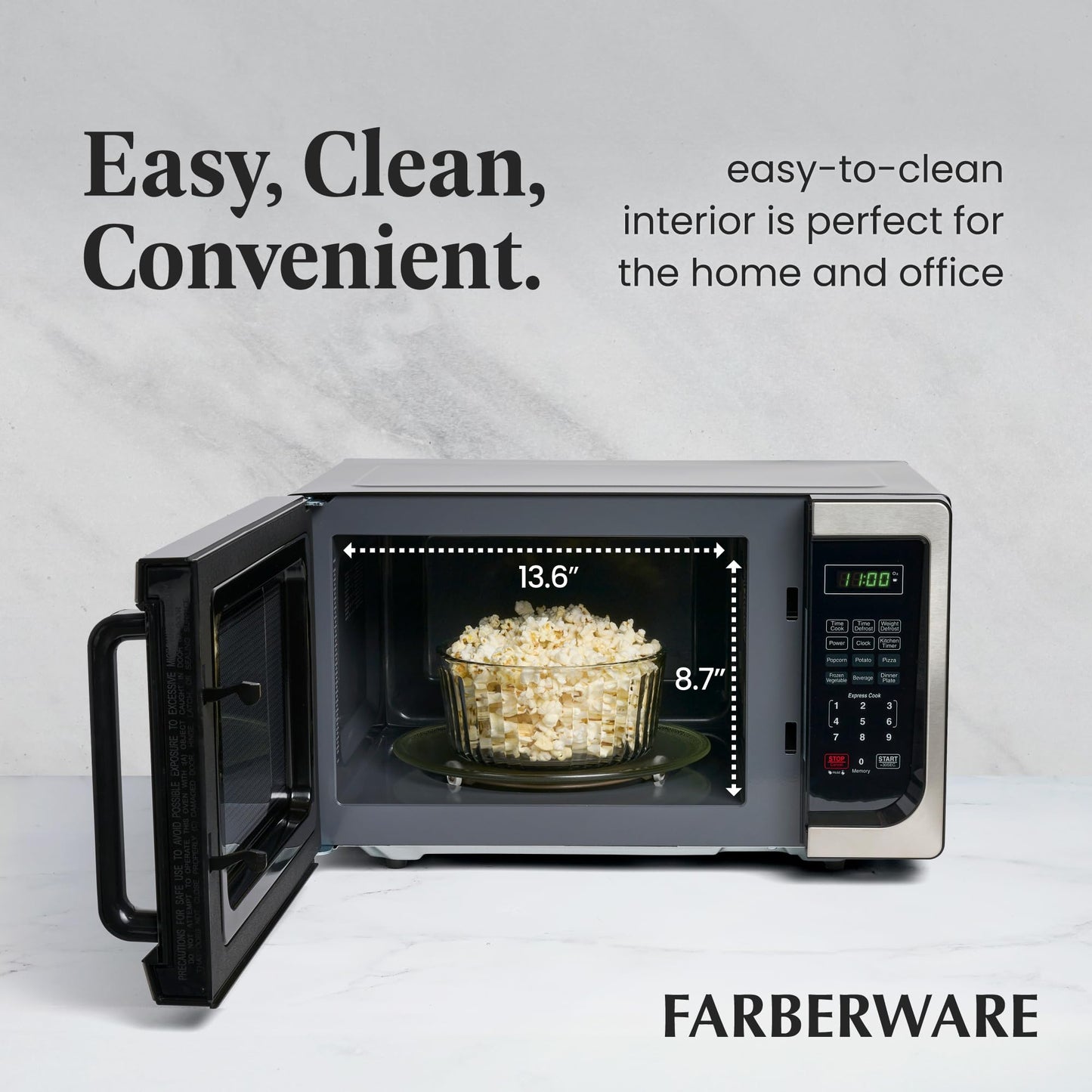 Farberware Compact Countertop Microwave Oven 0.7 Cu. Ft. 700-Watt with LED Lighting, Child Lock, Easy Clean Grey Interior, Retro Black