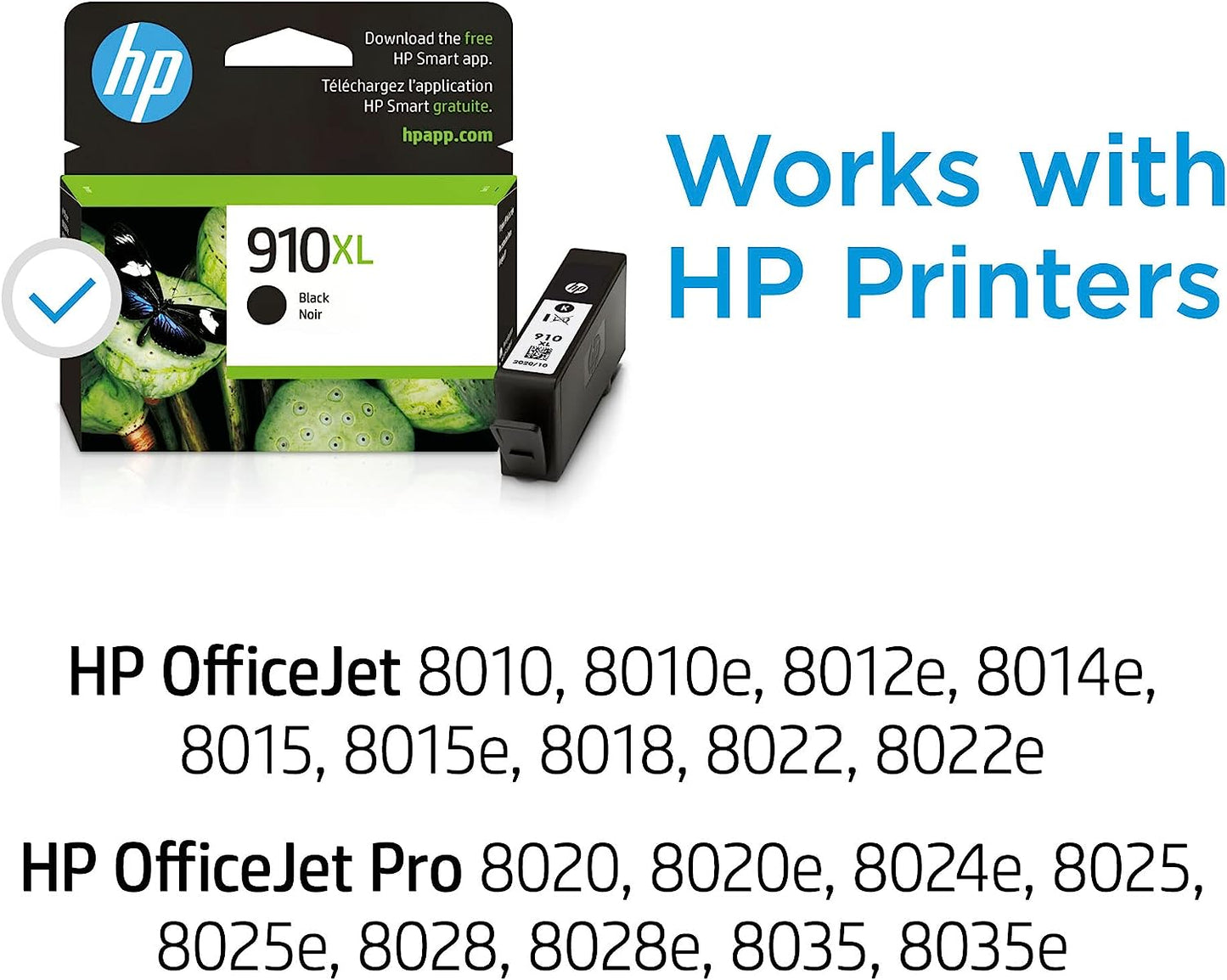 HP 910XL Black High-yield Ink Cartridge | Works with HP OfficeJet 8010, 8020 Series, HP OfficeJet Pro 8020, 8030 Series | Eligible for Instant Ink | 3YL65AN