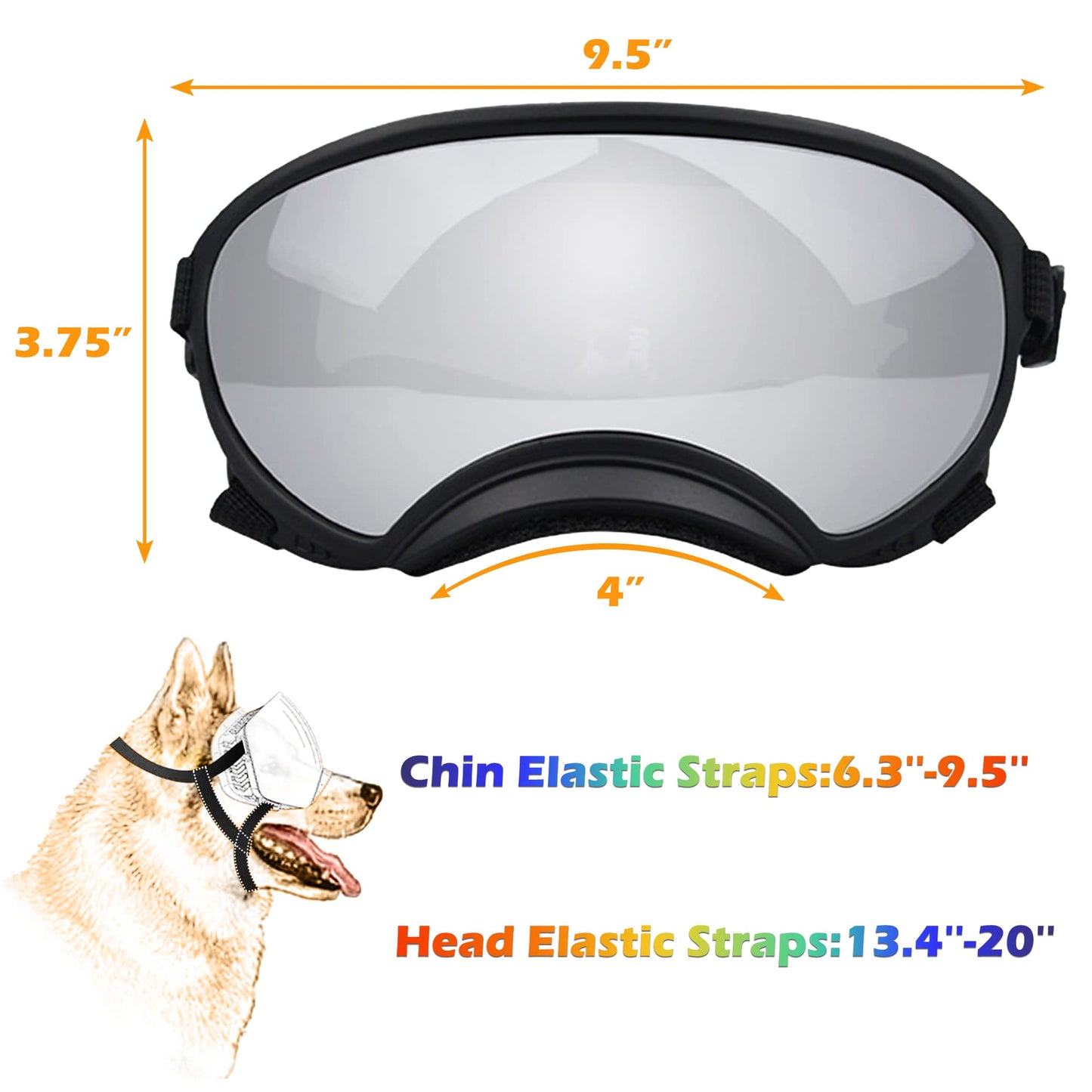 Large Dog Sunglasses, Dog Goggles with Adjustable Strap UV Protection Winproof Dog Puppy Sunglasses, Suitable for Medium-Large Dog Pet Glasses, Dogs Eyes Protection