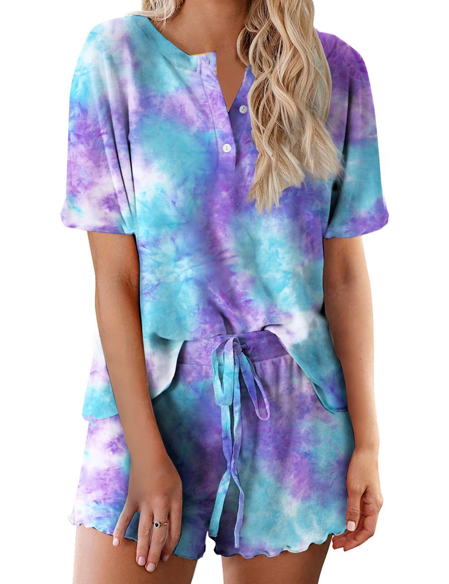 Ekouaer Tie Dye Pajamas Set Womens Loungewear Sleepwear 2 Piece PJ Sets