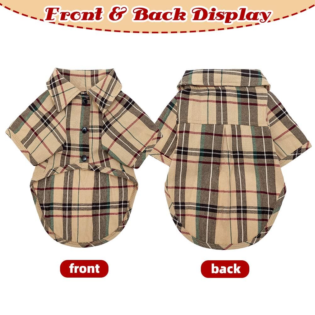 PUPTECK Plaid Dog Shirt, Cute Puppy Cat Polo T-Shirt, Soft Pet Clothes Boy for Small Medium Dogs