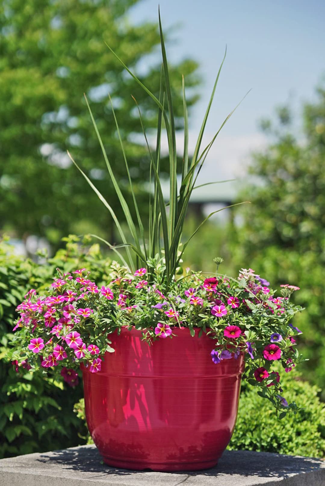 Garden Elements Glazed Brushed Happy Large Plastic Planter, 15" (1, Purple)