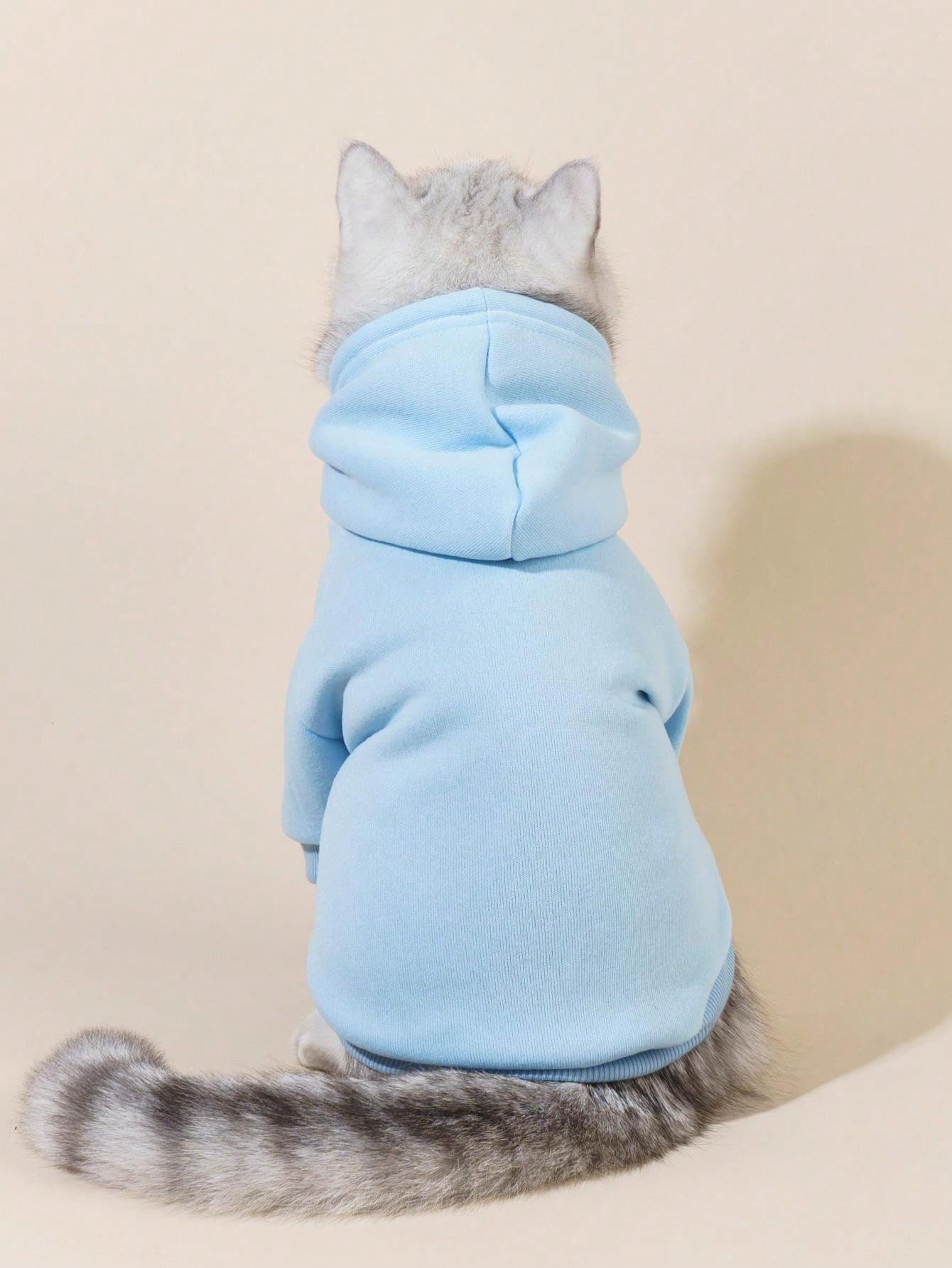 QWINEE Basic Dog Hoodie, Dog Warm Jacket, Cat Apparel, Dog Shirt, Dog Clothes for Puppy Kitten Small Medium Dogs Cats Cadet Blue M