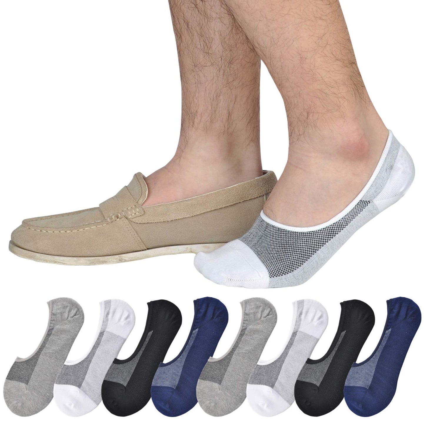 JORMATT Genuine Mens No Show Socks, Loafer Sneakers Low Cut Cotton Socks With Non Slip Grips