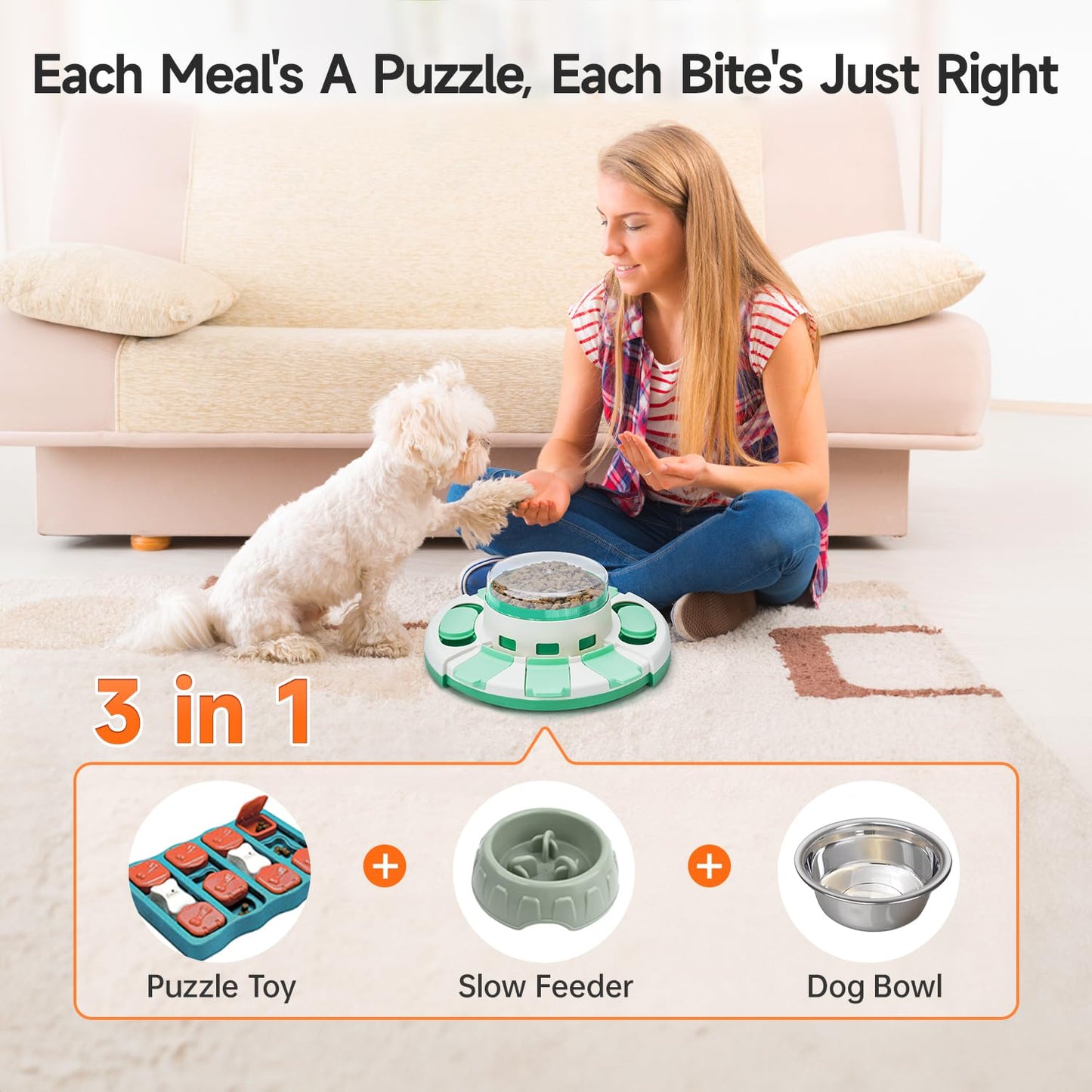 Potaroma Dog Puzzle Toy 2 Levels, Slow Feeder, Dog Food Treat Feeding Toys for IQ Training, Dog Entertainment Toys for All Breeds 4.2 Inch Height