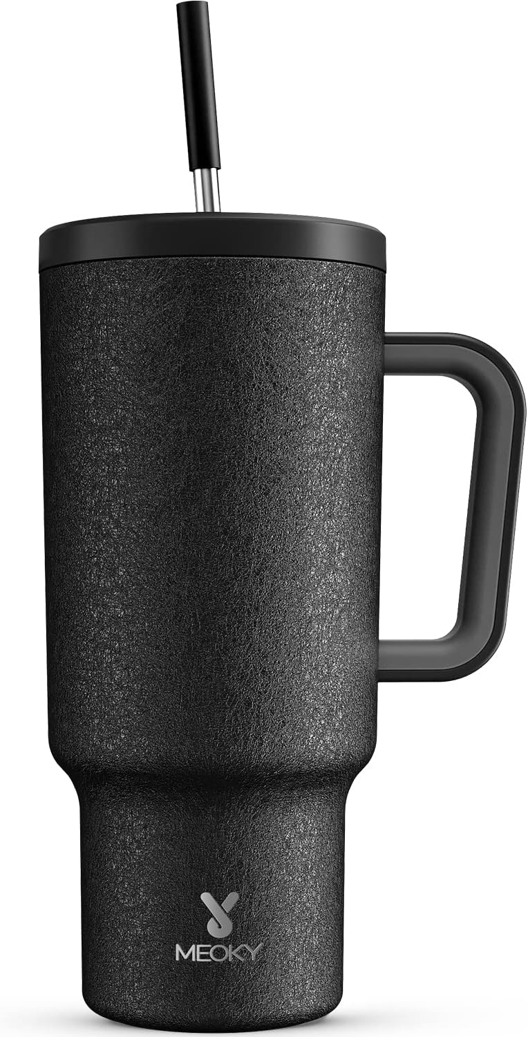 Meoky 40oz Tumbler with Handle, Leak-proof Lid and Straw, Insulated Coffee Mug Stainless Steel Travel Mug, Keeps Cold for 34 Hours or Hot for 10 Hours (Carnival)