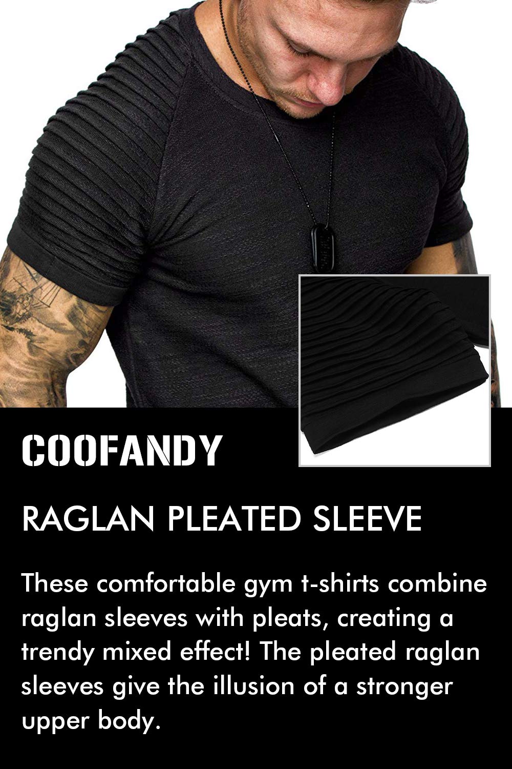 COOFANDY Men's Muscle T-Shirt Pleated Raglan Sleeve Bodybuilding Gym Tee Short Sleeve Fashion Workout Shirts Hipster Shirt