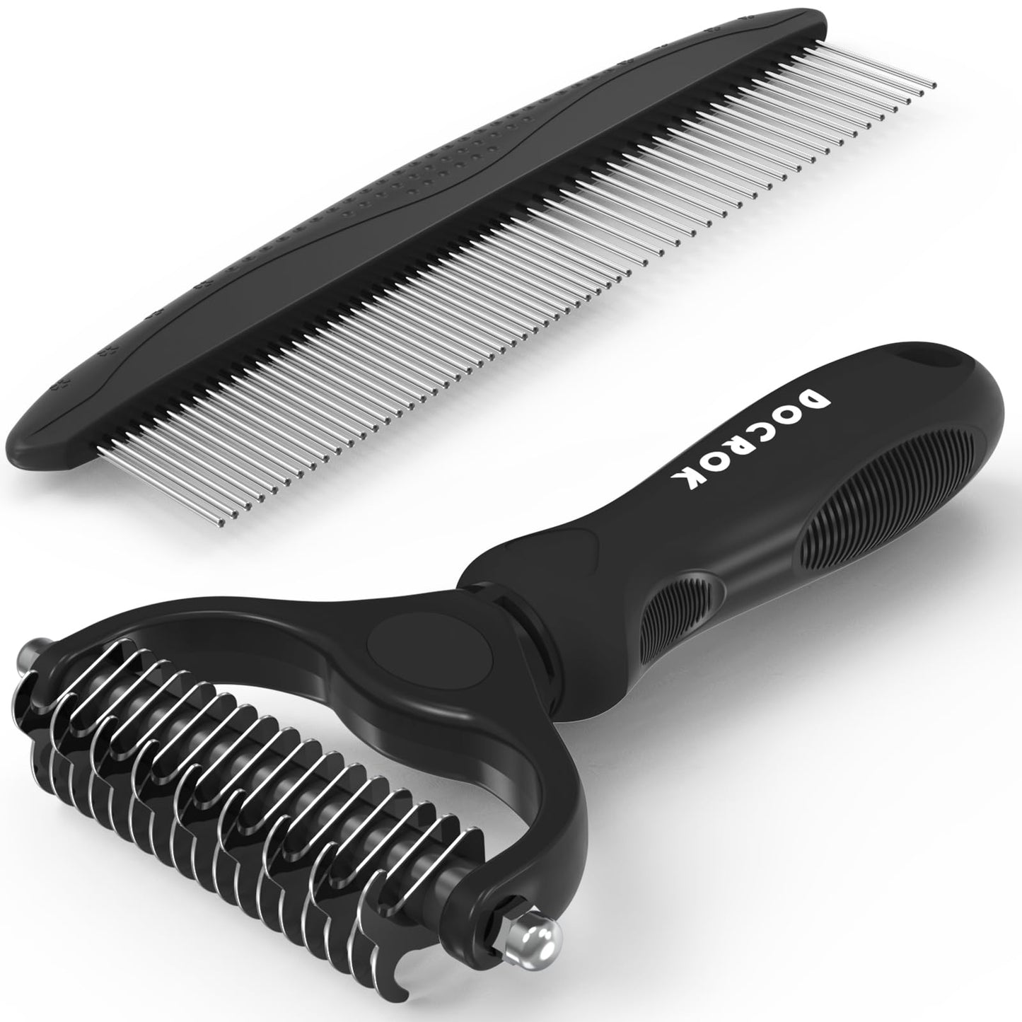 Pet Grooming Brush and Metal Comb Combo, Cat Brush Dog Brush for Shedding, Undercoat Rake for Dogs Grooming Supplies, Dematting Deshedding Brush Dogs Shedding Tool for Long matted Haired Pets, Blue