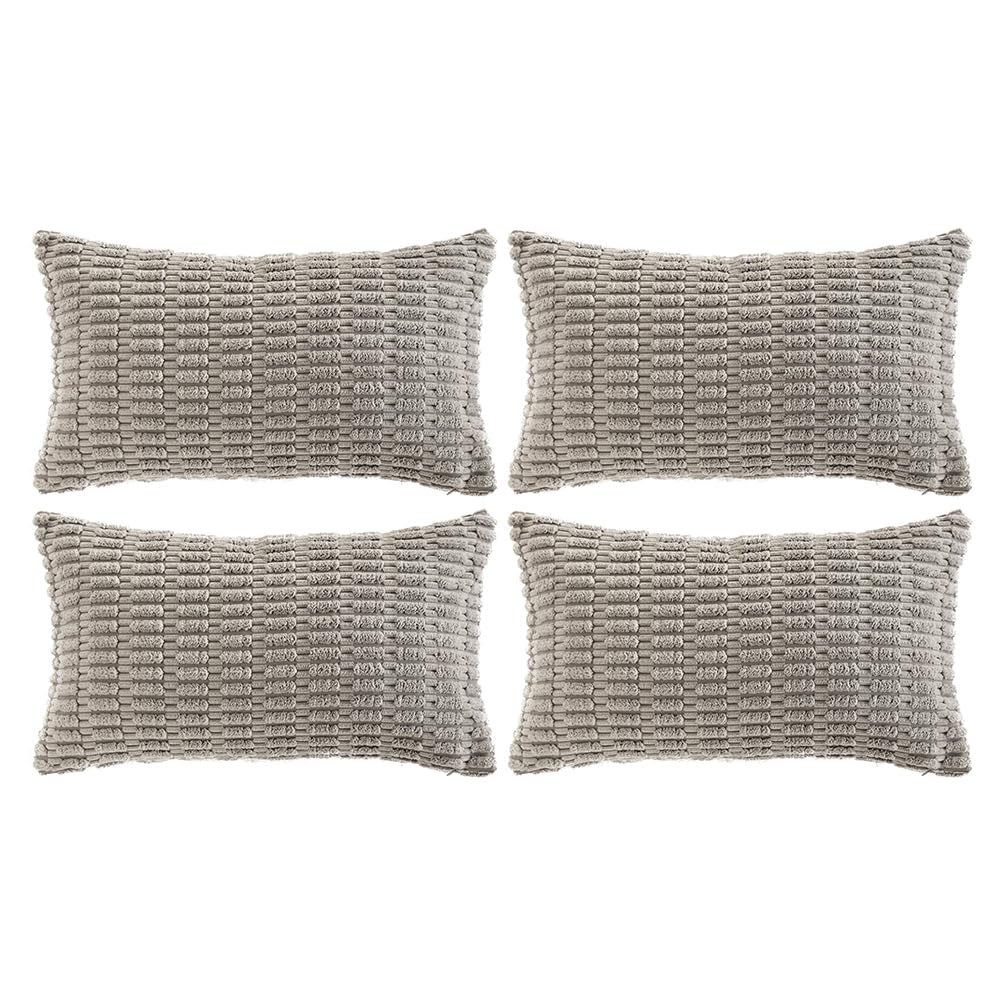 Fancy Homi 4 Packs Neutral Decorative Throw Pillow Covers 18x18 Inch for Living Room Couch Bed Sofa, Rustic Farmhouse Boho Home Decor, Soft Plush Striped Corduroy Square Cushion Case 45x45 cm