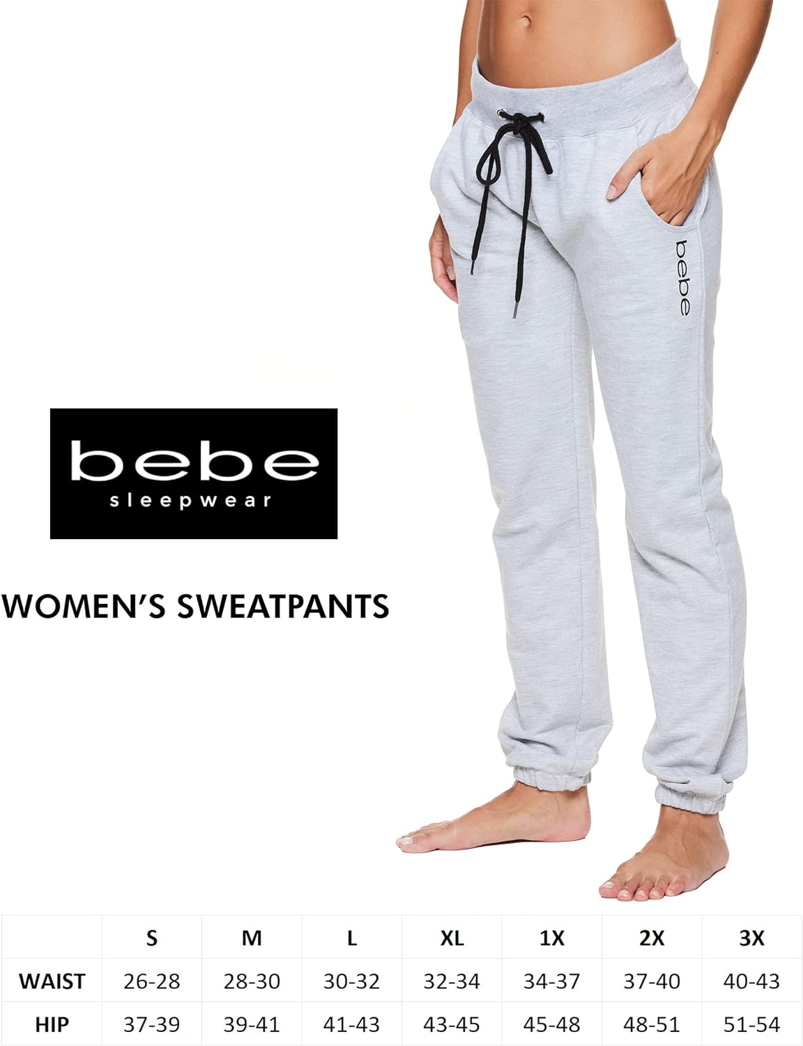 bebe Womens Sweatpants Joggers, French Terry Lounge Pants with Gathered Cuffs, Logo Pajama Pants for Women