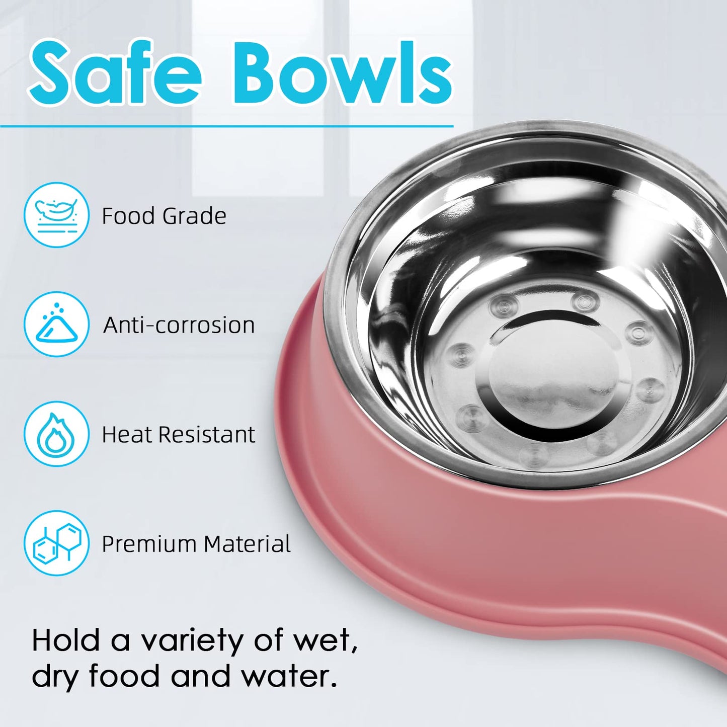 Dog Bowls Double Dog Water and Food Bowls Stainless Steel Bowls with Non-Slip Resin Station, Pet Feeder Bowls for Puppy Medium Dogs Cats