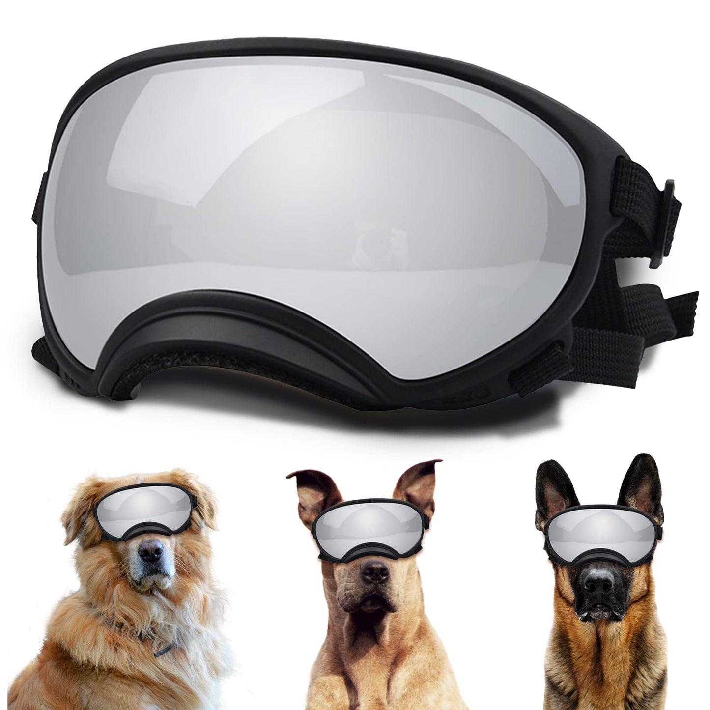 Large Dog Sunglasses, Dog Goggles with Adjustable Strap UV Protection Winproof Dog Puppy Sunglasses, Suitable for Medium-Large Dog Pet Glasses, Dogs Eyes Protection