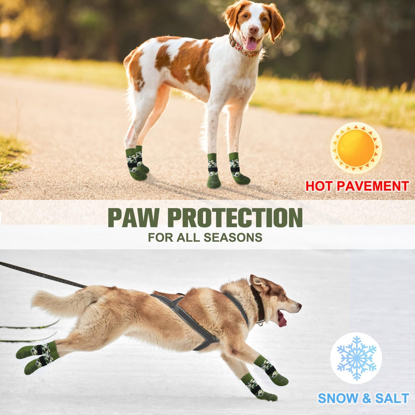 BEAUTYZOO Anti Slip Dog Socks to Prevent Licking Paws, Dog Boots Reflective with Grips for Hot/Cold Pavement, Non Slip Dog Shoes Paw Protector for Hardwood Floor Small Medium Large Senior Dog Booties