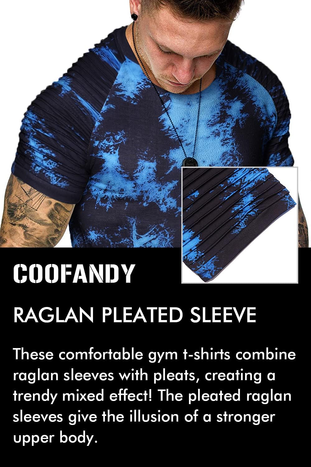 COOFANDY Men's Muscle T-Shirt Pleated Raglan Sleeve Bodybuilding Gym Tee Short Sleeve Fashion Workout Shirts Hipster Shirt