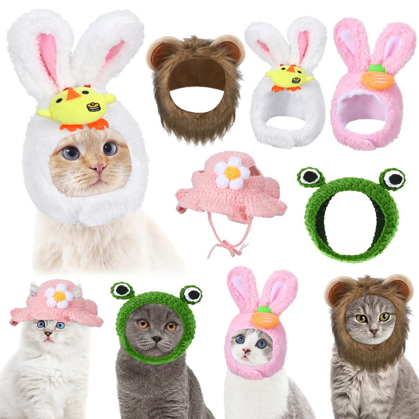 Weewooday 5 Pieces Cat Hat Cat Costume Bunny Hat with Ears Funny Banana Pineapple Cat Hat for Cats and Small Dogs Kitten Puppy Party Costume Accessory Headwear (Vivid Style)