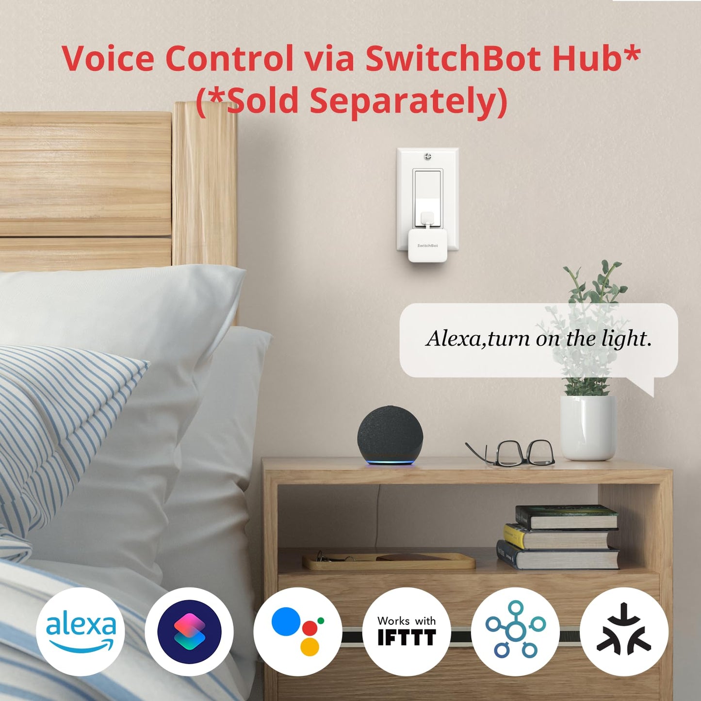 SwitchBot Smart Switch Button Pusher - Bluetooth Fingerbot for Rocker Switch/One-Way Button, Automatic Light Switch, Timer and APP Control, Works with Alexa When Paired with SwitchBot Hub (White)