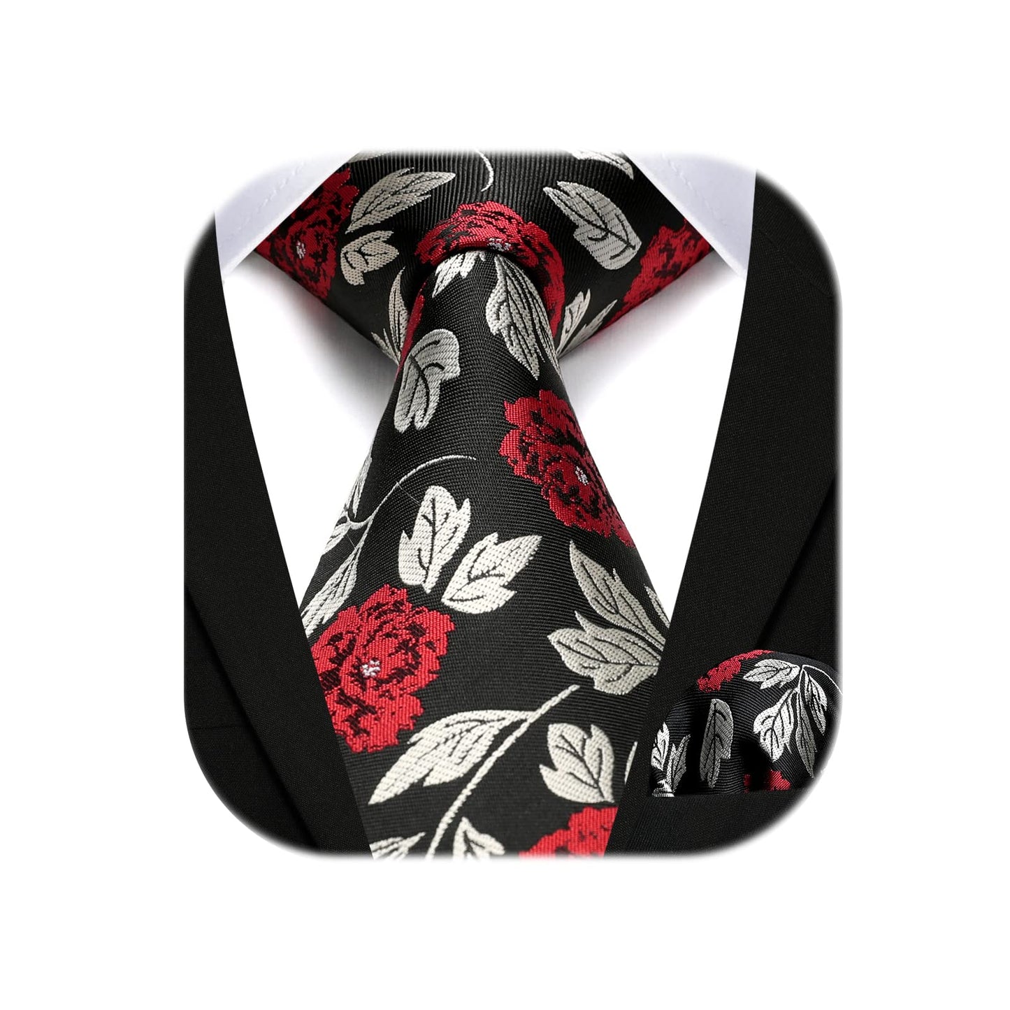 HISDERN Men Floral Ties Woven Classic 3.4" Necktie Set Formal tie Pocket Square for Wedding with Handkerchief Gift Box