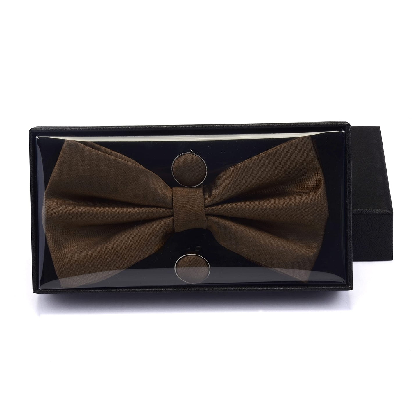 GUSLESON Mens Solid Color Double Fold Pre-tied Bow Tie and Pocket Square Cufflink Set with Gift Box