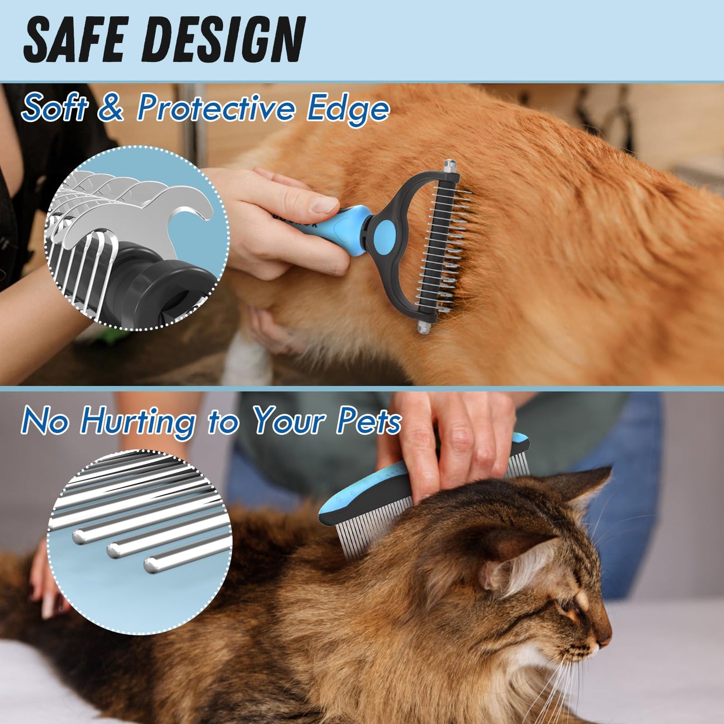 Pet Grooming Brush and Metal Comb Combo, Cat Brush Dog Brush for Shedding, Undercoat Rake for Dogs Grooming Supplies, Dematting Deshedding Brush Dogs Shedding Tool for Long matted Haired Pets, Blue