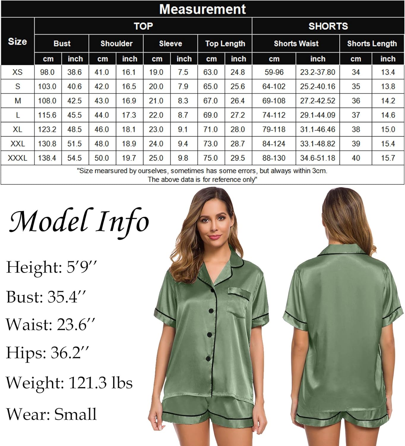 SWOMOG Womens Silk Satin Pajamas Set Two-piece Pj Sets Sleepwear Loungewear Button-Down Pj Sets