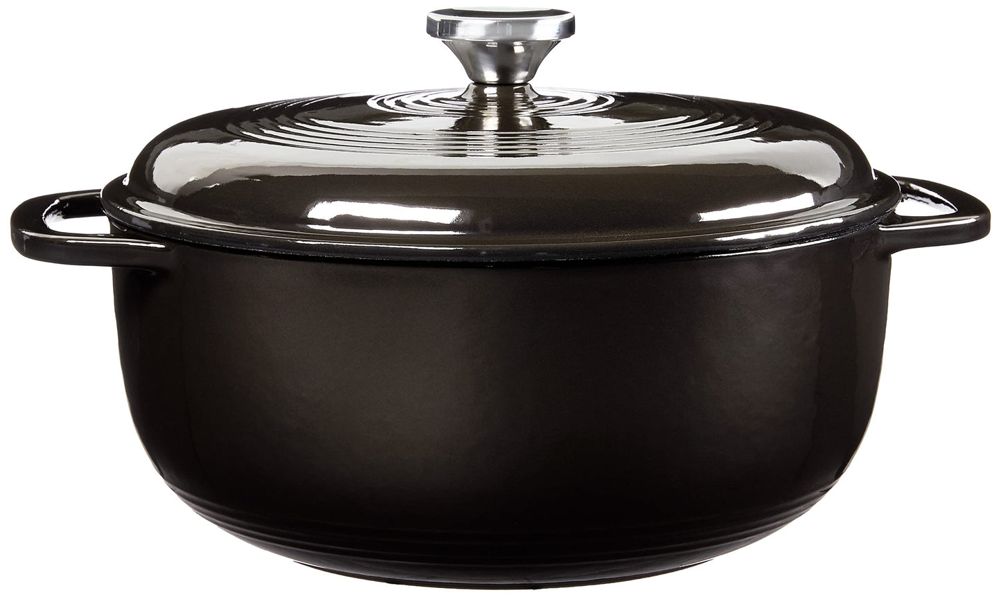 Lodge 6 Quart Enameled Cast Iron Dutch Oven with Lid – Dual Handles – Oven Safe up to 500° F or on Stovetop - Use to Marinate, Cook, Bake, Refrigerate and Serve – Oyster White