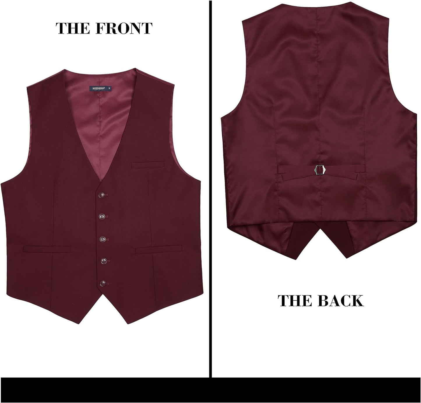 HISDERN Men's Suit Vest Business Formal Dress Waistcoat Vest with 3 Pockets for Suit or Tuxedo