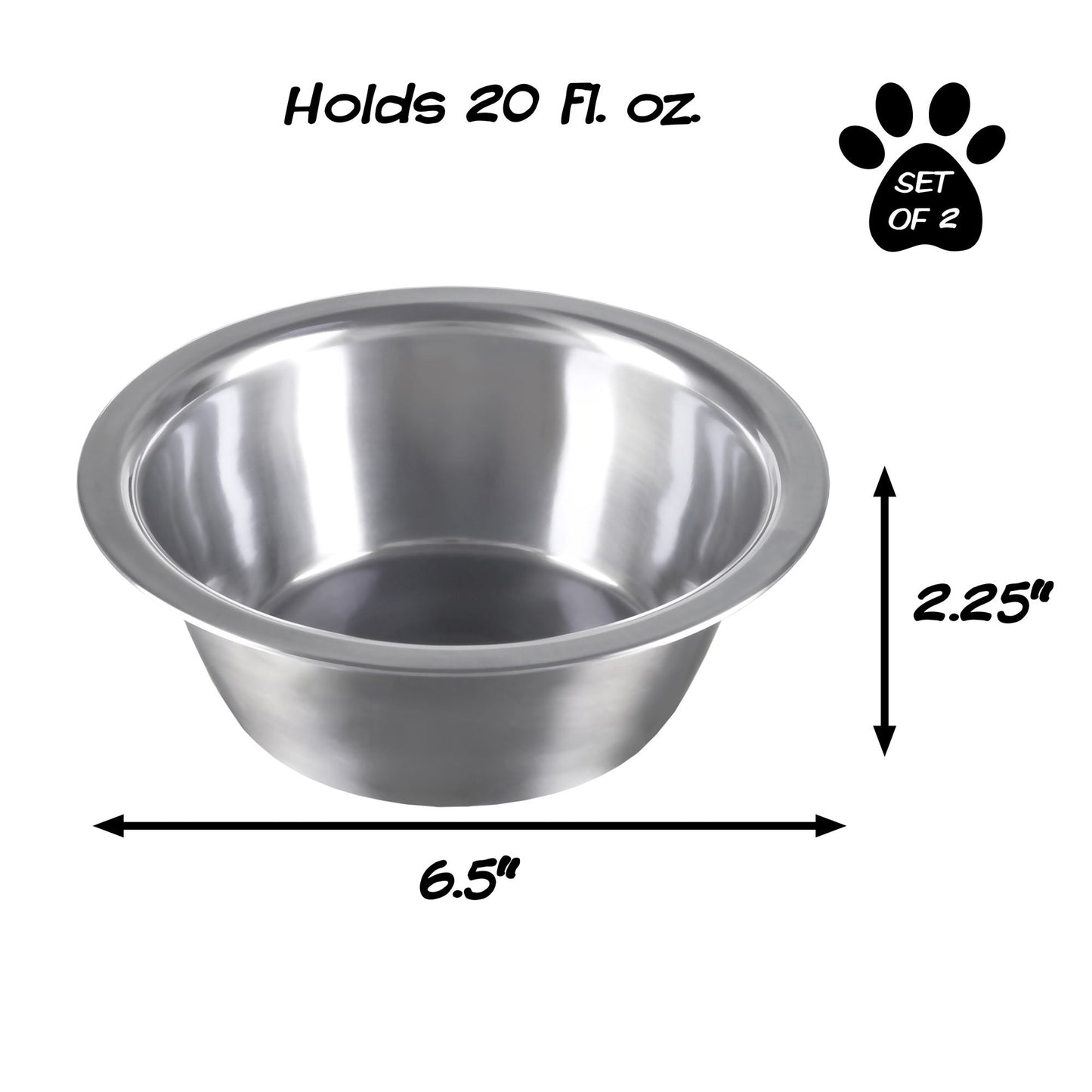 Set of 2 Stainless-Steel Dog Bowls - Cage, Kennel, and Crate Hanging Pet Bowls for Food and Water - 8oz Each and Dishwasher Safe by PETMAKER, Silver