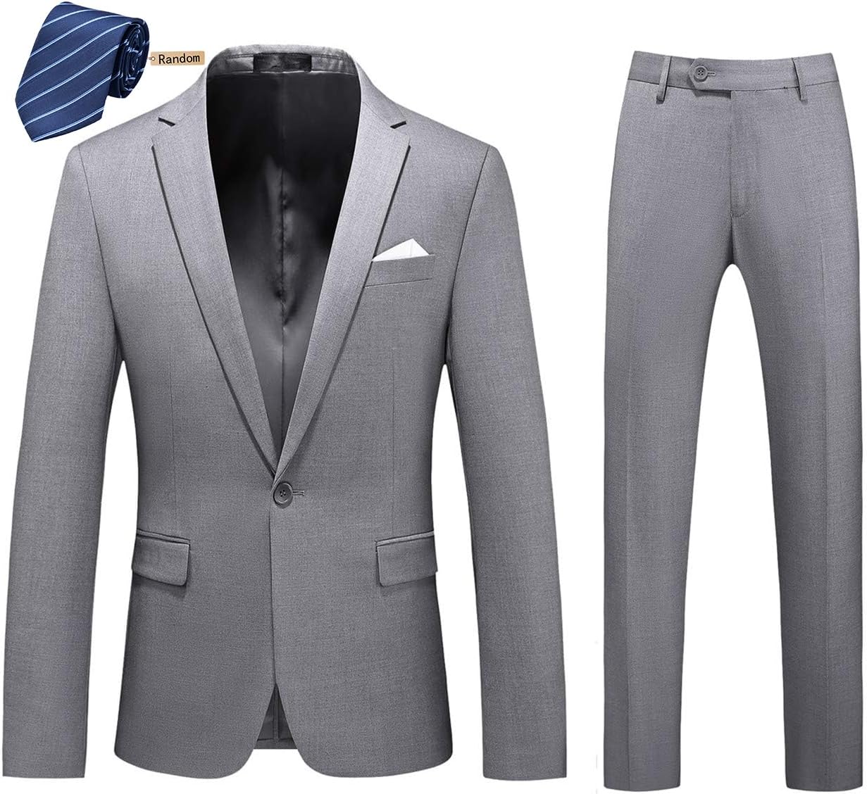 MOGU Mens Slim Fit 2 Piece Suit One Button Notch Lapel Tuxedo for Prom (Suit Jacket + Pants)