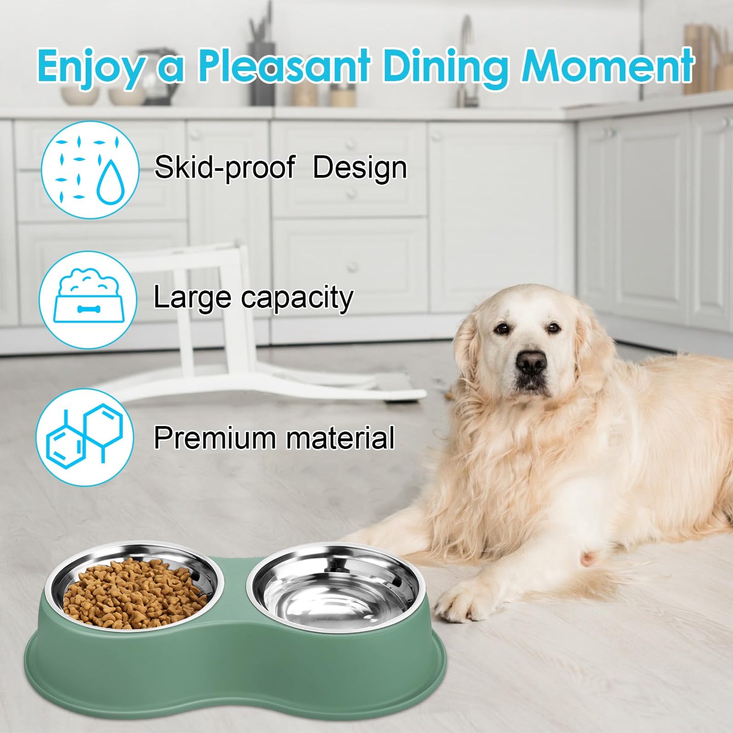 Dog Bowls Double Dog Water and Food Bowls Stainless Steel Bowls with Non-Slip Resin Station, Pet Feeder Bowls for Puppy Medium Dogs Cats