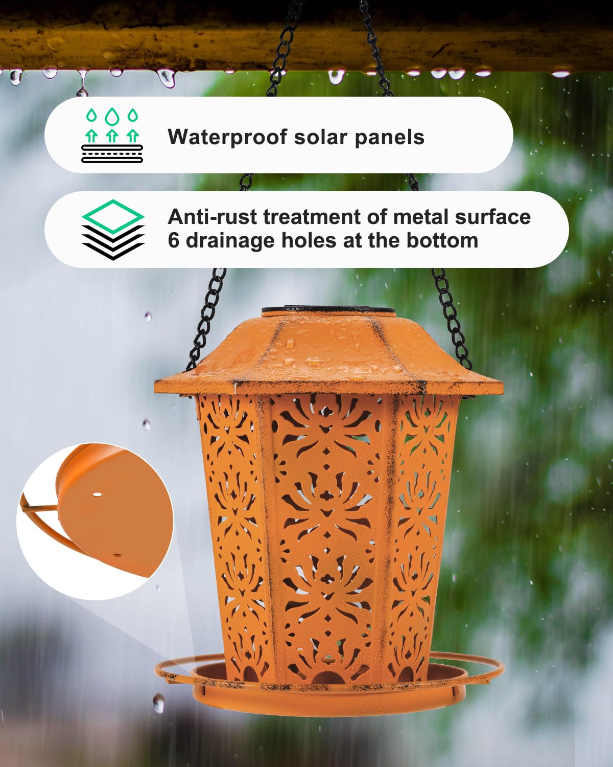 Solar Bird Feeders for Outdoors Hanging - Premium Grade Metal Bird Feeder, Chew-Proof, Weather and Water Resistant Wild Bird feeders, Outside and Garden Decoration-New