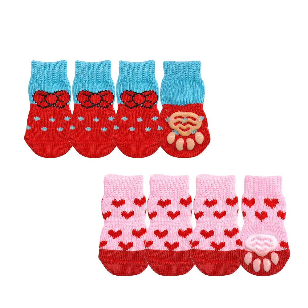 2Sets Lovely Paw Socks for Dog Cat Non-Slip Knitted Pet Socks Feet Socks Size S-L