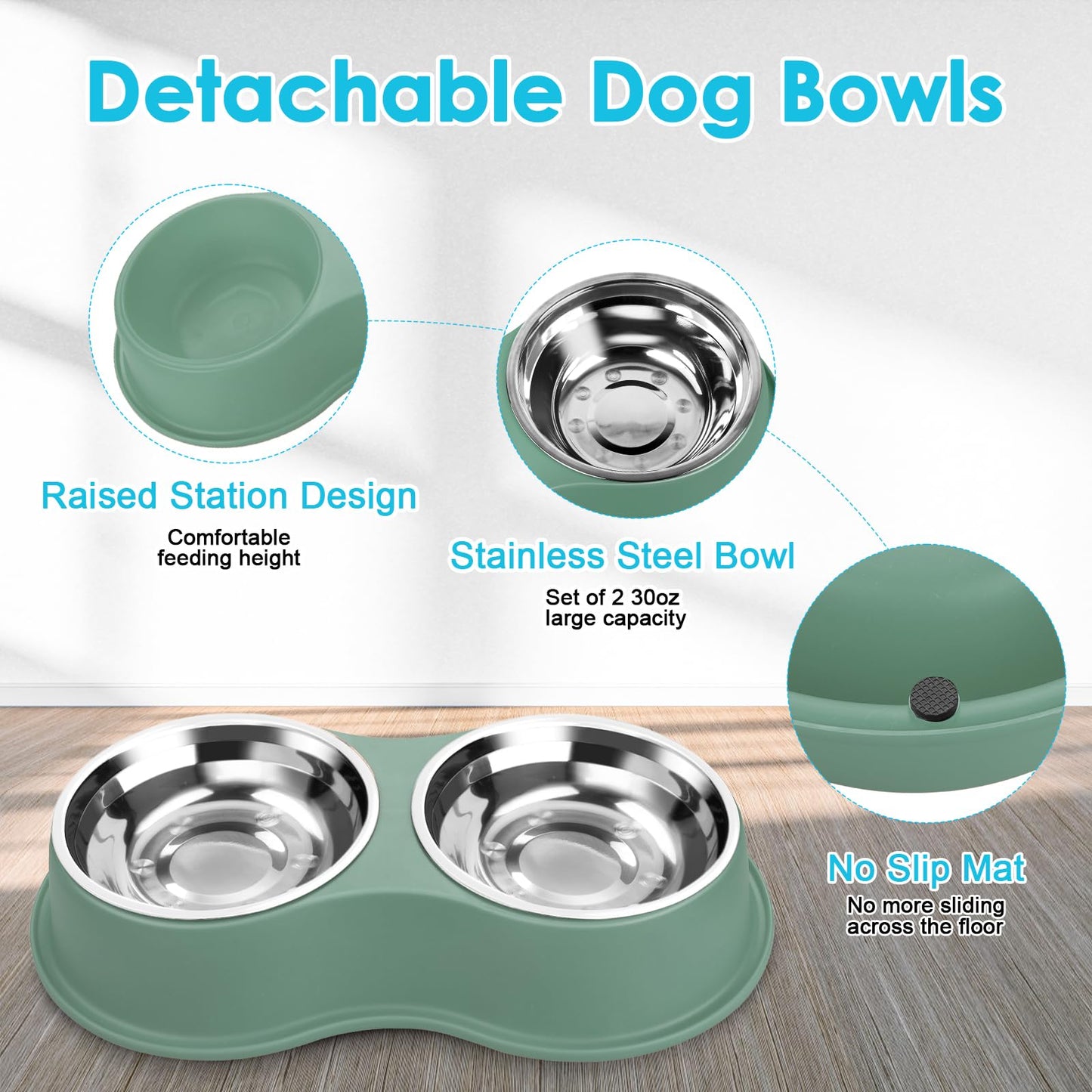 Dog Bowls Double Dog Water and Food Bowls Stainless Steel Bowls with Non-Slip Resin Station, Pet Feeder Bowls for Puppy Medium Dogs Cats