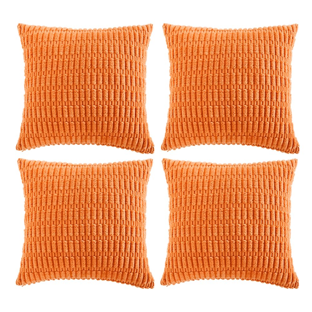 Fancy Homi 4 Packs Neutral Decorative Throw Pillow Covers 18x18 Inch for Living Room Couch Bed Sofa, Rustic Farmhouse Boho Home Decor, Soft Plush Striped Corduroy Square Cushion Case 45x45 cm